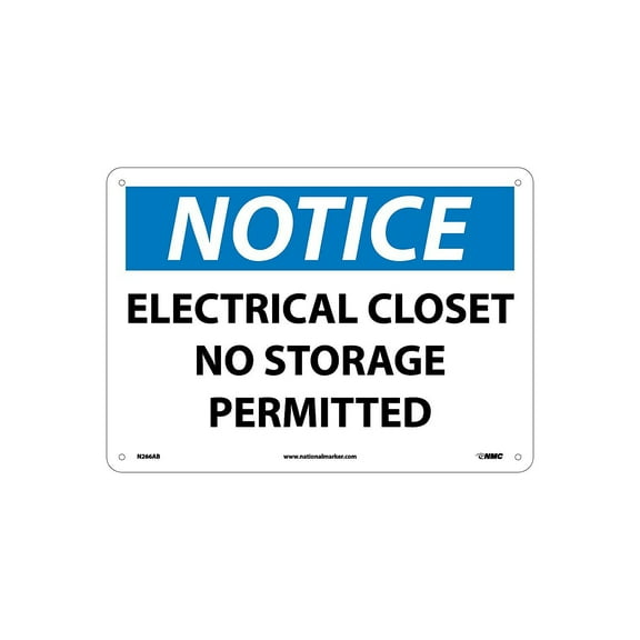 National Marker Notice Signs; Electrical Closet No Storage Permitted 10X14 .040 Aluminum N266AB