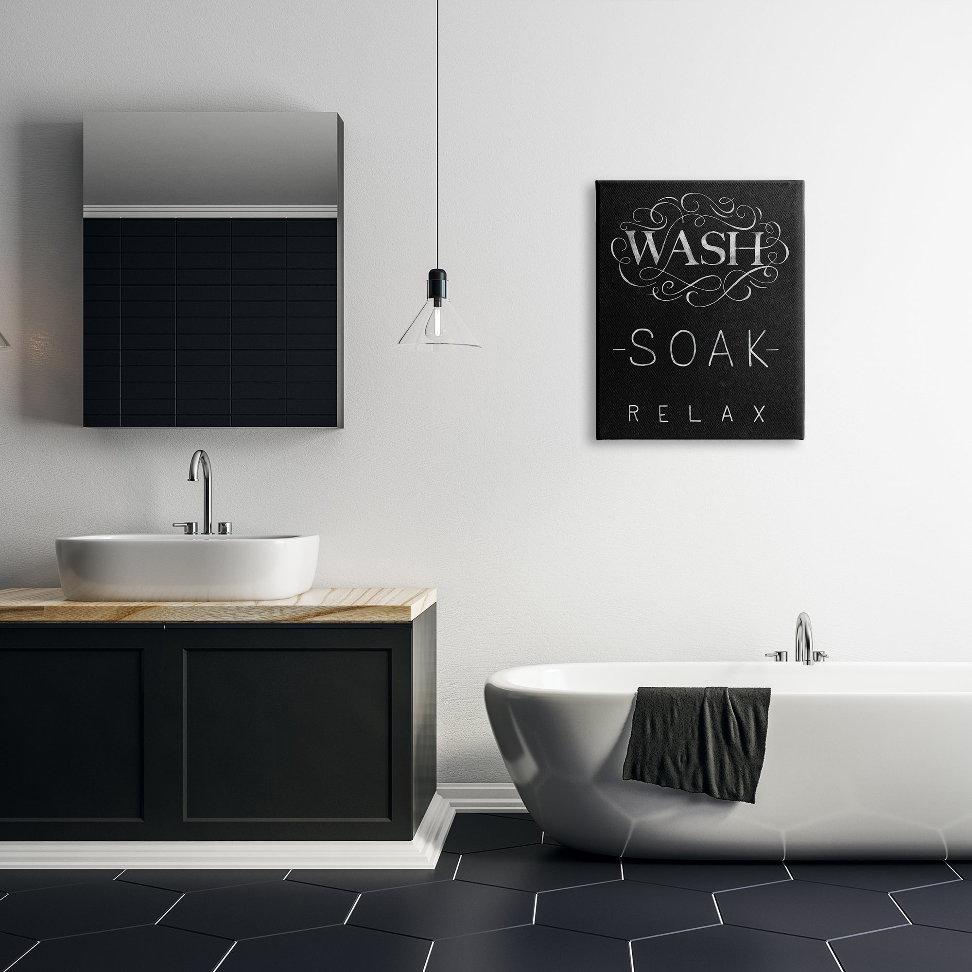 Stupell Industries Wash Soak Relax Bathroom Phrases Vintage Boutique Typography Typography Painting Gallery Wrapped Canvas Print Wall Art, 24 x 30