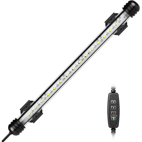 LED aquarium light, submersible aquarium lamp with automatic on/off timer, color-changing blue and white LED lighting for 30-50 cm fish aquarium