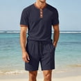 thumbnail image 2 of hotojiny Men's 2 Pieces Set Short Sleeve Henley Shirts and Comfortable Shorts Set Summer Beach Vacation Outfits(Navy,X-Large), 2 of 7