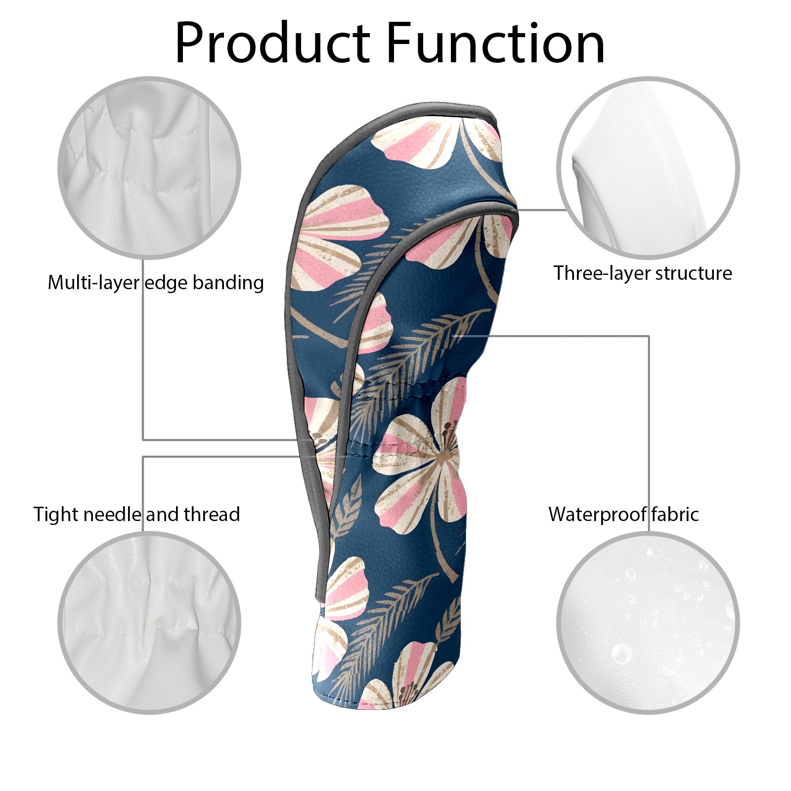 Golf Club Covers, Blue Floral Premium PU Leather Driver Hybrid Putter Head Covers with Velvet Lining, Waterproof Golf Gifts for Men Women