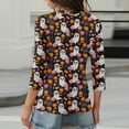 thumbnail image 4 of Women's Cute Halloween Shirts Pumpkin Ghost Print 3/4 Sleeve Tops Henley V Neck Graphic Tees Fall Shirt, 4 of 5