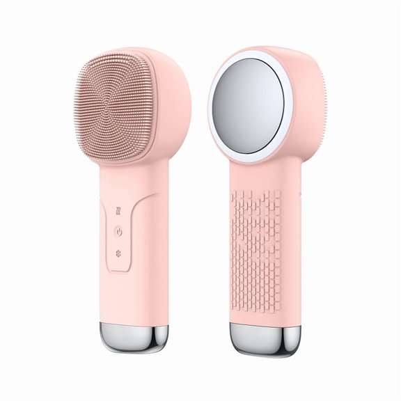 6 in 1 Hot & Cold Facial Cleansing Brush with Red & Blue Light, Silicone Face Cleanser, Vibration Massage Skin Care Device, IPX6 Waterproof Rechargeable Beauty Tool