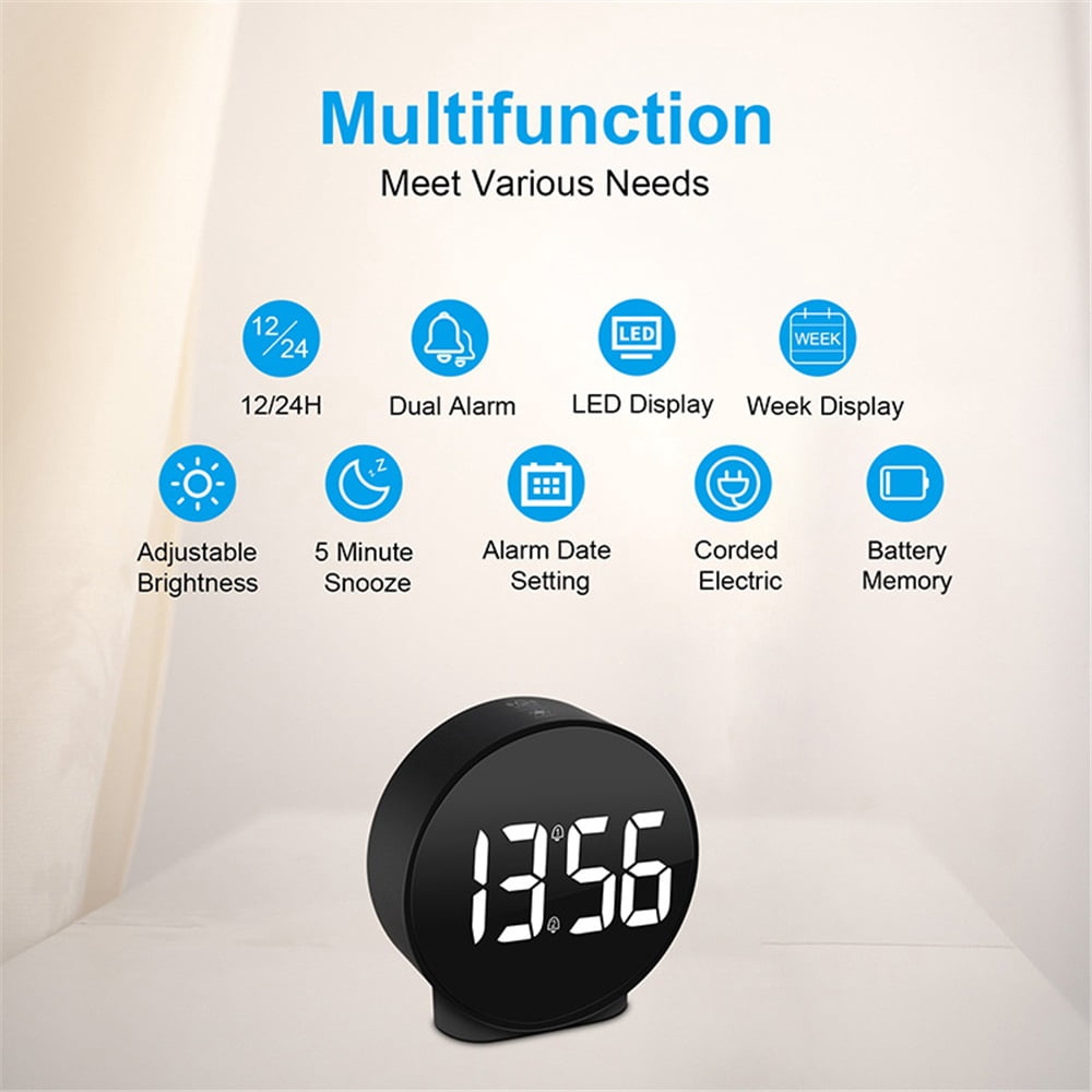 Digital Clock: Cordless Small Alarm Clock for Bedroom Travel - Large Numbers Dimmers for All Ages White Digits（Battery not included）