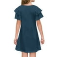 thumbnail image 3 of TQWQT Girls Dresses Size 10-12 Ruffle Short Sleeve Dress Summer Cute Dark Blue Dress Size 10-12 Kids Crewneck School Dress Trendy Basic Tween Girls T-Shirt Dress Dark Blue 120, 3 of 4