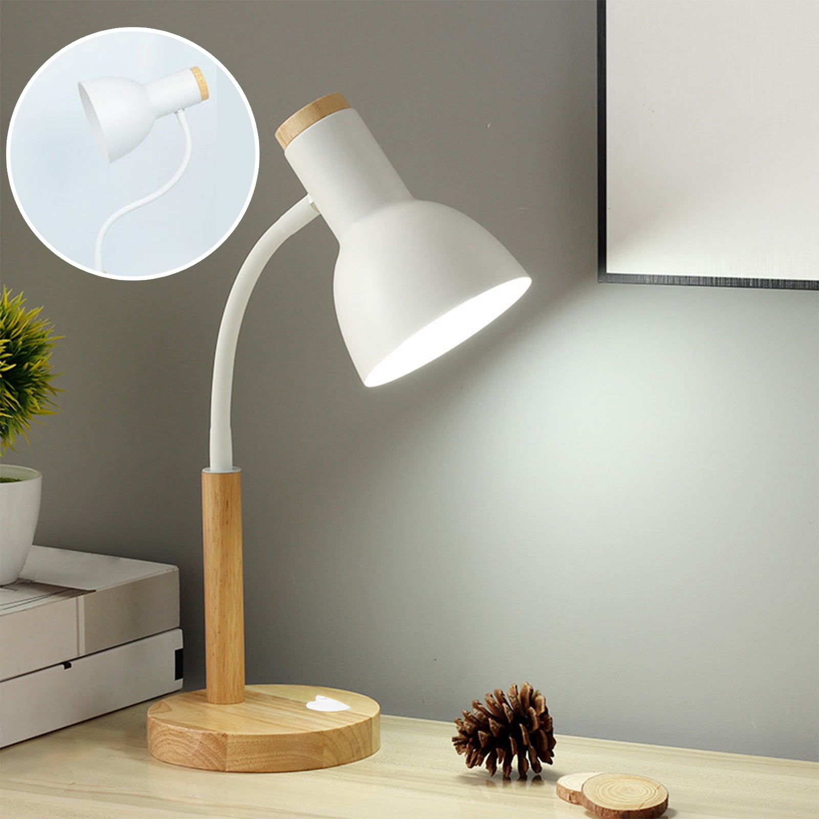 Nordic Wood Iron LED Eye Protection Desk Lamp with Wood Base Nordic Simple Iron Wood Table Lamp W/ 3 Colors Adjustable for Study Bedroom Parlor Bookstore Hotel