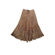 Mogul Women's Maxi Skirt Red Printed Ethnic Crinkle Gothic Skirts