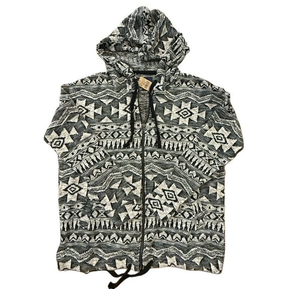 American Eagle Junior Women's Black and White Zip-Up Sweater Jacket with Hood (Small)