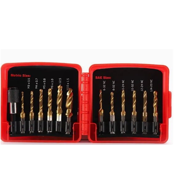 13-piece set of  composite taps for machine tapping, drilling and chamfering
