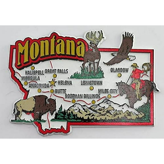 Montana State Map and Landmarks Collage Fridge Souvenir Collectible Magnet FMC
