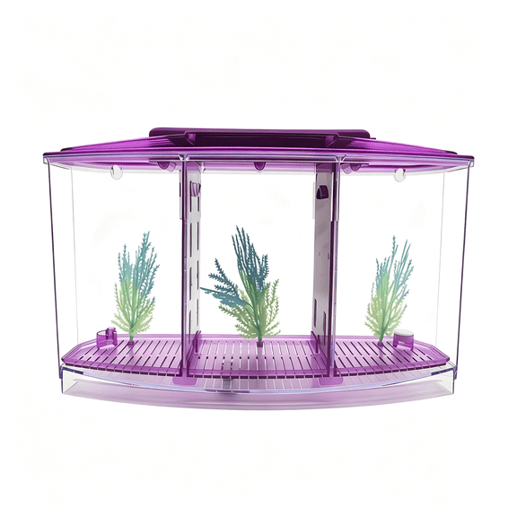 BPPEG Desktop Mini Breeding Isolation Box,Betta Fish Tank,Three-Compartment Aquarium,Light Plastic Design,Blue White Led Lights,for Betta Fish,Hermit Crabs,Office Decor
