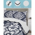 thumbnail image 4 of Quilts Queen Size Bedding Set, Navy Blue Boho Lightweight Quilted Comforter, Vintage Classic Bohemia Flower Textured Soft Reversible Bedspread Coverlet with Pillow Covers for All Season, 90" x 96", 4 of 7