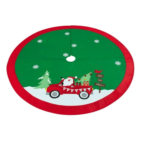 Holiday Time Driving Santa Christmas Tree Skirt with Red Border,