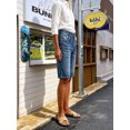 thumbnail image 5 of Men's High Waist Denim Bermuda Shorts, Medium Blue Wash Knee‑Length Jean Shorts with Pockets Casual Denim Bottoms, 5 of 8