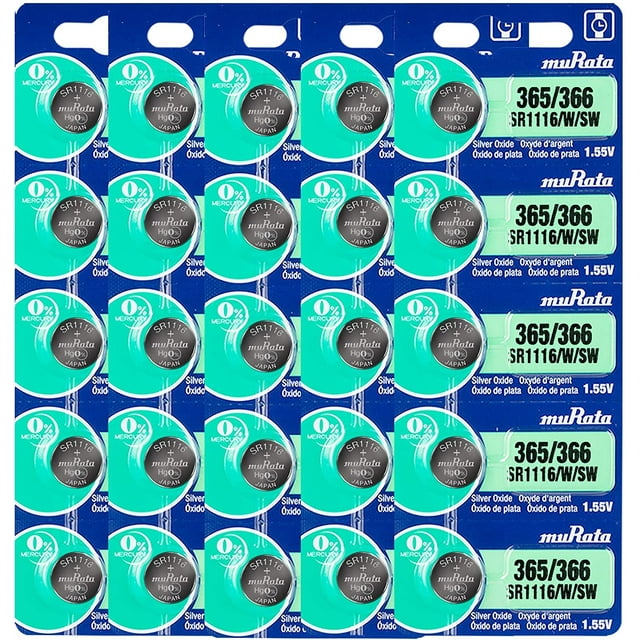 Murata 365/366 SR1116/W/SW Battery 1.55V Silver Oxide Watch Button Cell (25 Batteries)
