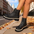 thumbnail image 4 of Black Boots for Women Front Zipper Chunky Lug Sole Round Toe Brown Chelsea Booties Vintage Fall Boots, 4 of 8