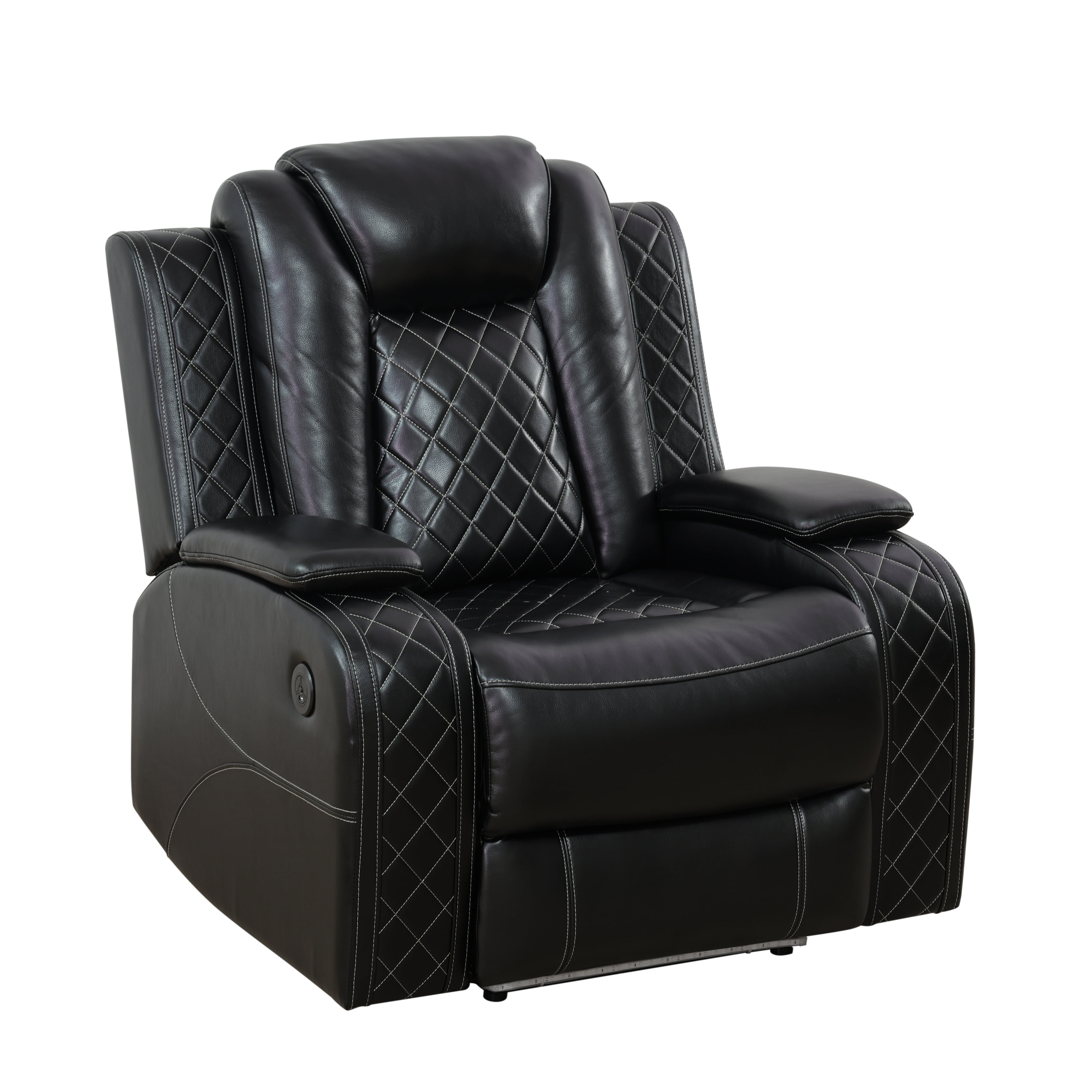 Recliner Chair for Living Room, Power Leather Reclining Sofa Seating Couch with LED Lights/Storage Console/Cup Holders (Black)