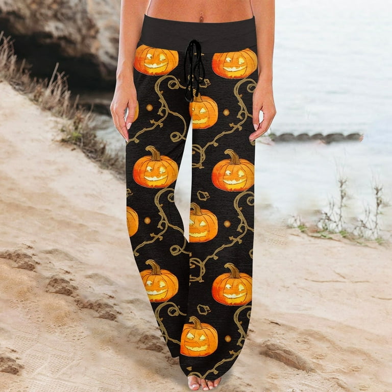 Nisorays Halloween Pajamas Pants Fuzzy Halloween Pumpkin Bat Ghost Graphic Women Pajama Pants Womens Palazzo Pants With Pocket Lounge Pants Women Ginger 3XL Walmart