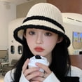 thumbnail image 2 of CSChome Fisherman Hat Women Winter Fisherman Hat - Striped Color Matching Thick Soft Plush Bucket, 2 of 6