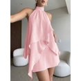 thumbnail image 6 of Coral Pink Womens Flowy Halter Neck Asymmetrical High-Low Mini Dress For Summer Evening Party, 6 of 6