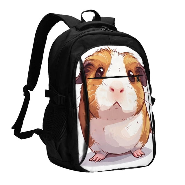 Balery Cartoon Guinea Pig Mochila con carga USB para hombre y mujer - Mochila impermeable y antirrobo para portátil con puerto USB para viajes, trabajo, estudios y universidad