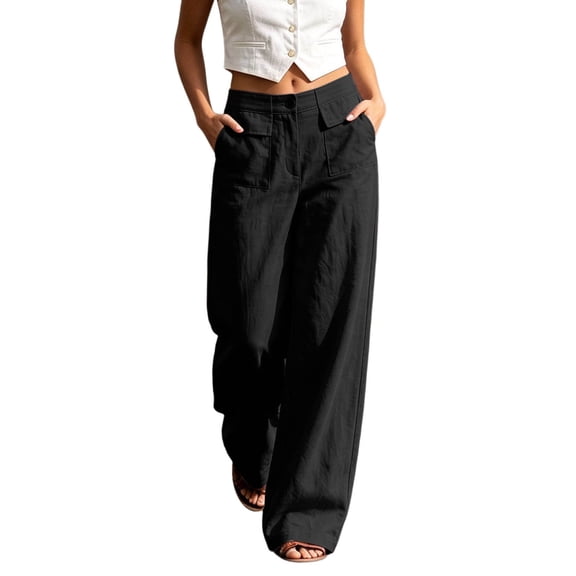 CONZONE Womens Linen Pants Wide Leg Baggy Pants for Women Casual Fall Trousers with Pockets