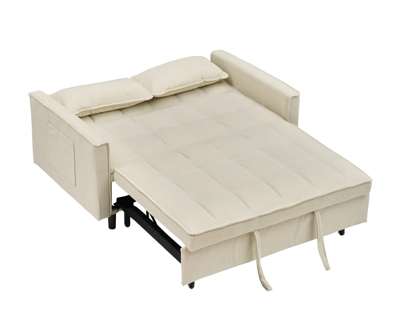 54.3" Corduroy Modular Sectional Sleeper Sofa,Loveseat with Pull Out Bed, Beige – Space-Saving Couch for Living Room, Guest Bed, Apartment