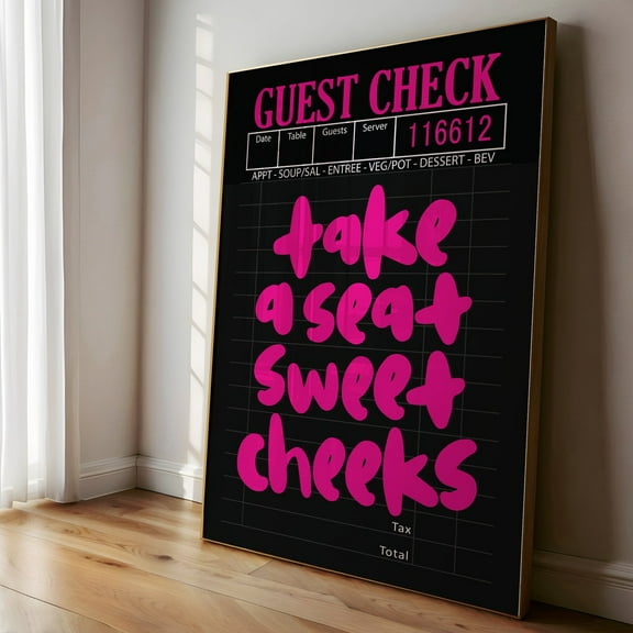 Kna Prints - 1 Pc Poster Guest Check Prints Trendy Wall Art Hot Pink And Black Aesthetic Preppy Wall Art Decor Retro Bar Cart Art Trendy Pink Art, UNFRAMED-8x12