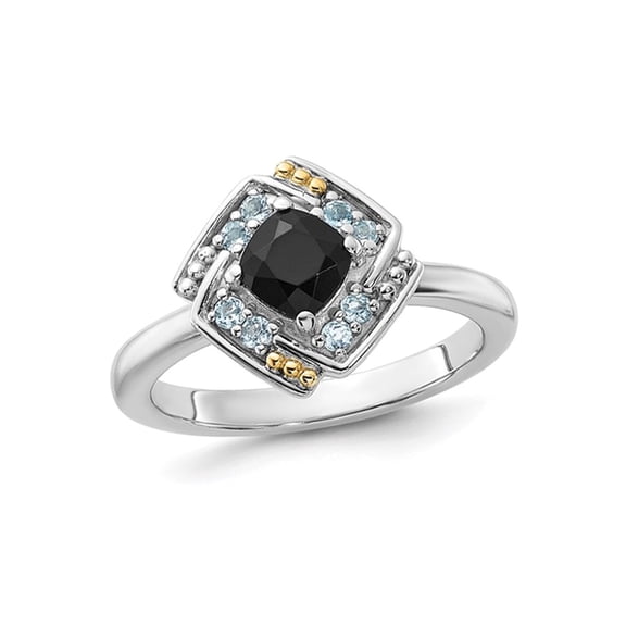 Gem & Harmony 1/2 Carat (Ctw) Black Onyx Ring with Blue Topaz in Sterling Silver for Women