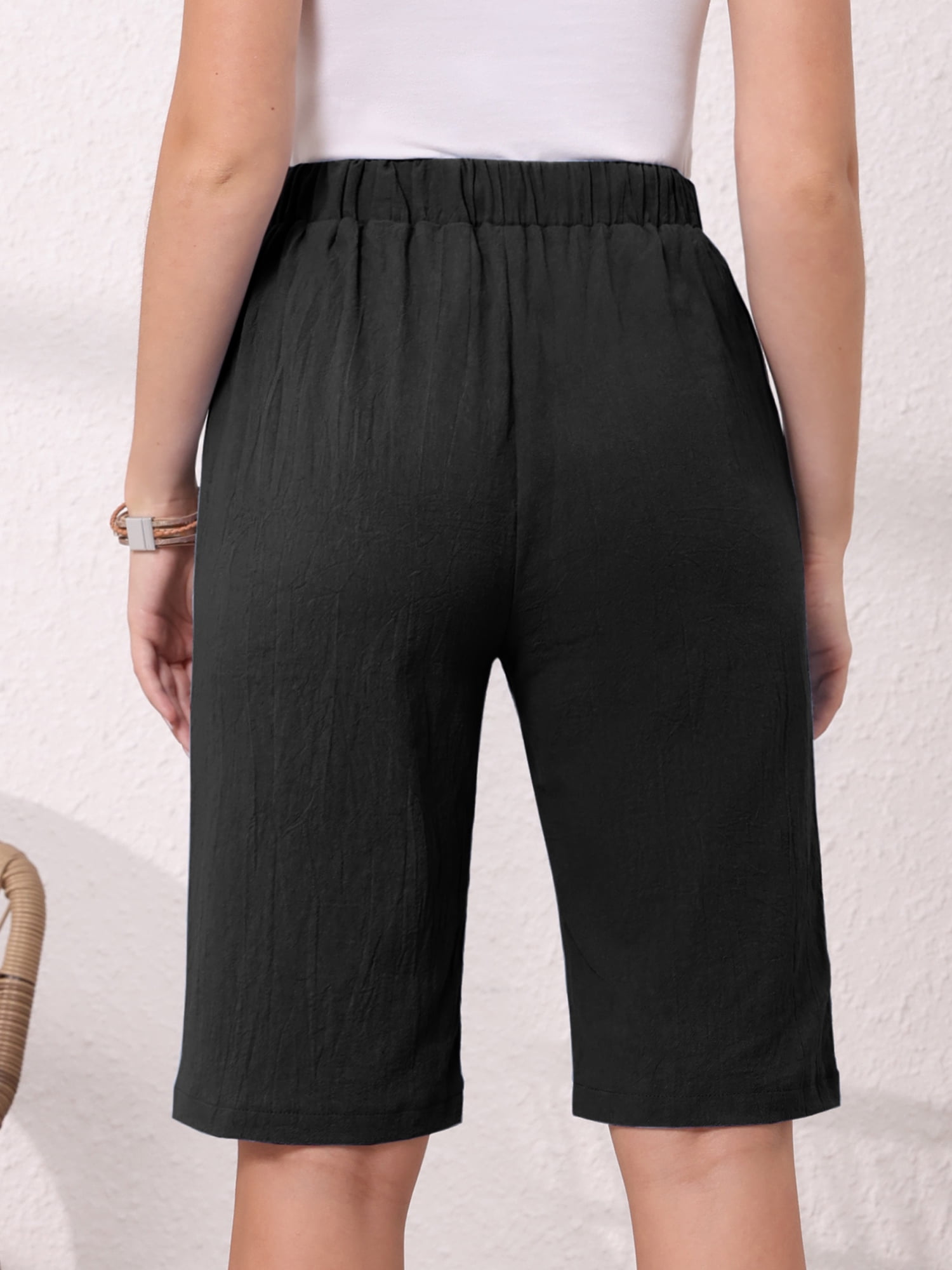 DARING DIVA Women's Elastic Waist Drawstring Shorts with Pockets Large Black