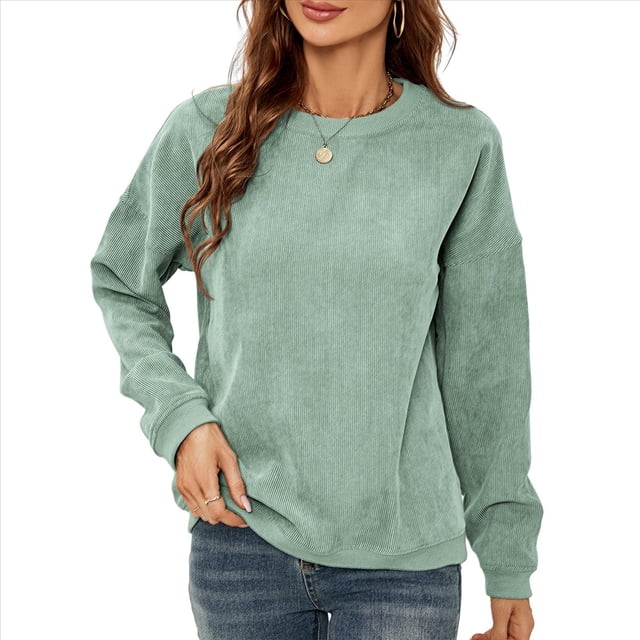 Sudadera Holgada de con Cuello Redondo para Mujer, Larga, Hombros Caídos, Estilo Casual, , para Otoño Verde L