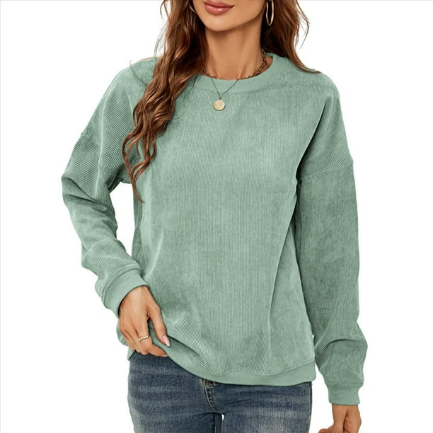 Sudadera Holgada de con Cuello Redondo para Mujer, Larga, Hombros Caídos, Estilo Casual, , para Otoño Verde M