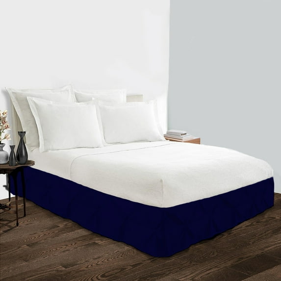 BedDecor Pinch Pleated Skirt 15 Inches Navy Blue/Cal-King Egyptian Cotton Base Valance Sheet