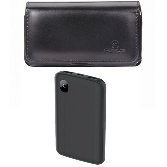 Case Belt Clip & 10000mAh Power Bank for iPhone 15 Pro Max - Leather Swivel Holster Cover and LED Display Backup Battery Portable Charger Slim J4W for iPhone 15 Pro Max (6.7")