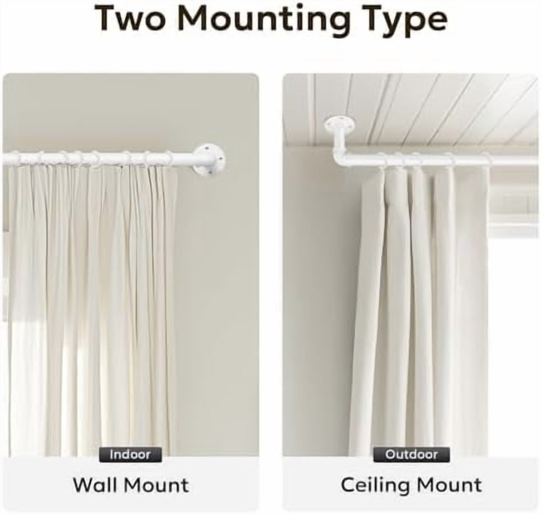 Curtain Rods for Windows 66 to 120, 1 Inch Industrial Wrap Around White Curtain Rod, Indoor/Outdoor Room Divider Adjustable Drapery Pole, 66"-120"