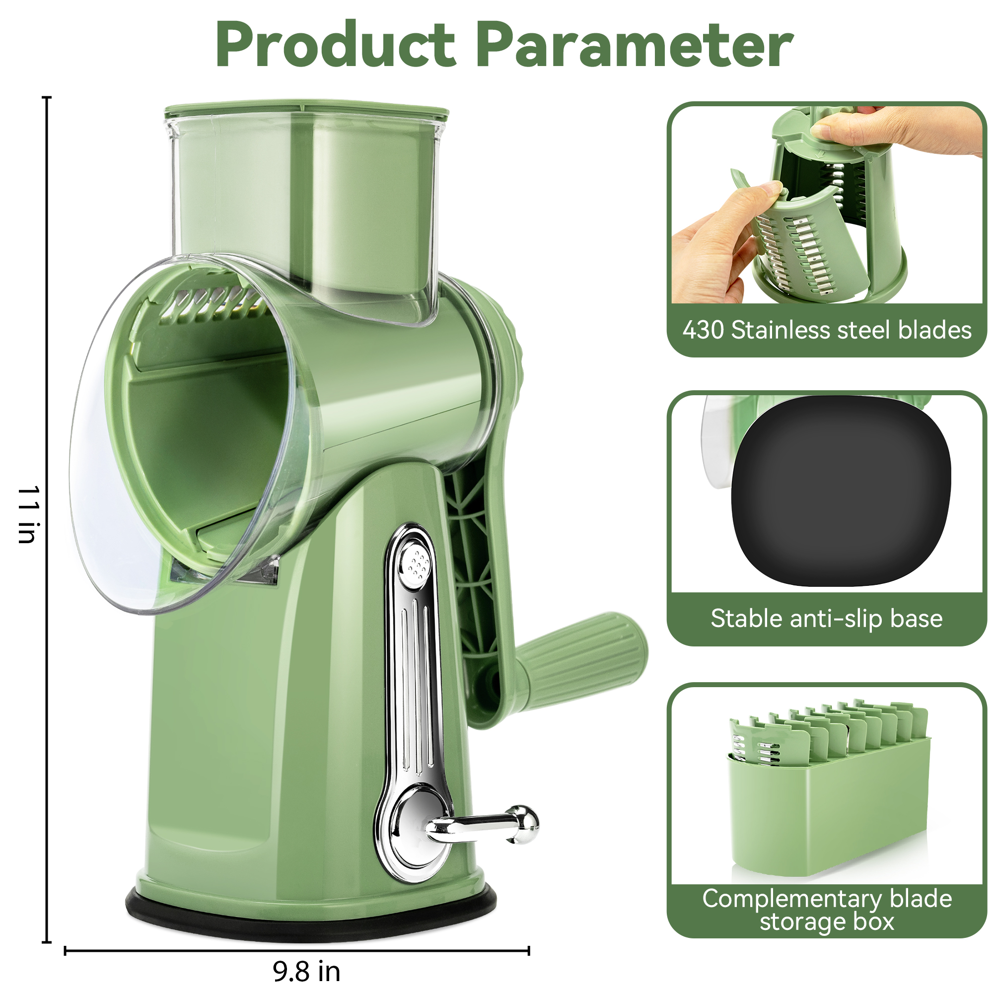 Pukomc Rotary Cheese Grater with 5 Blades & Suction Base photo 7