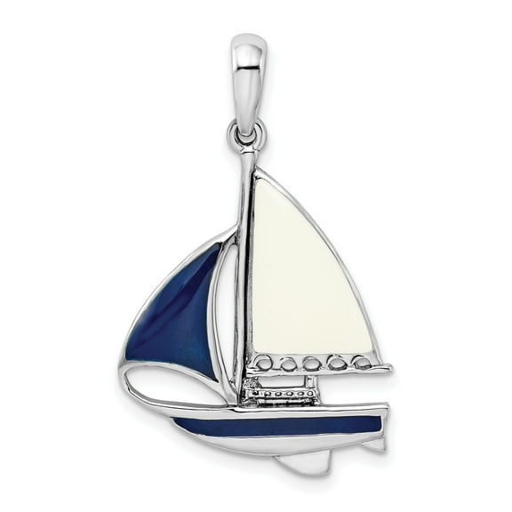 Sterling Silver Sailboat Pendant Necklace with Blue and White Enamel, Nautical Ocean Jewelry for Women or Unisex, Coastal Style for Sailing and Beach Lovers