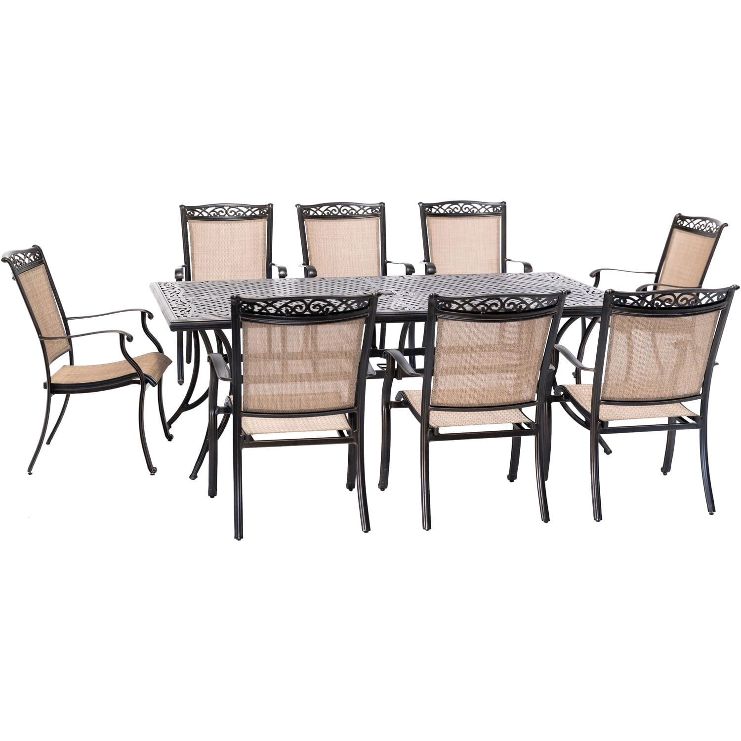 Hanover Fontana 9-Piece Outdoor Dining Set with 8 Sling Chairs and a 42 ...
