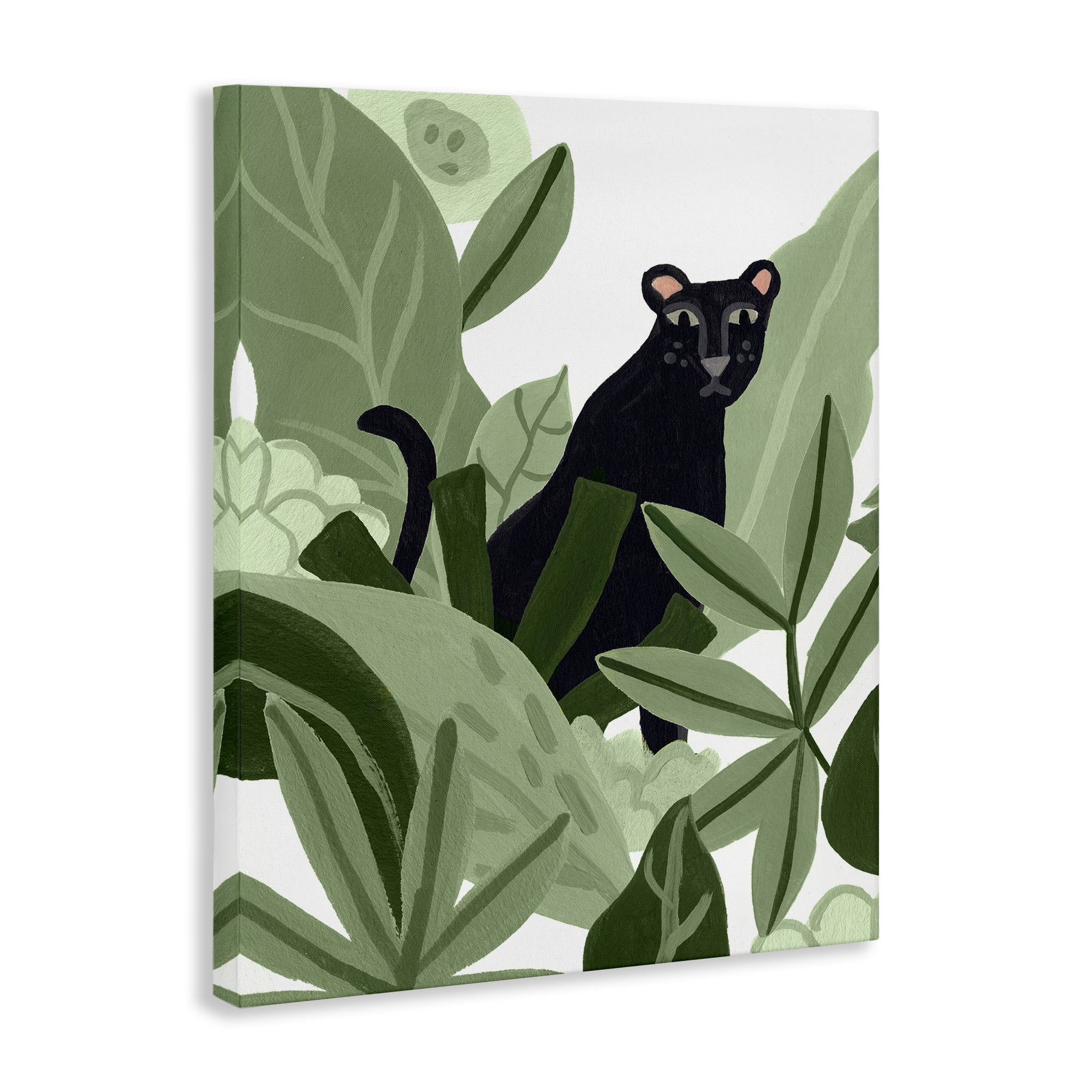 Stupell Industries Panther in Tropical Leaves Plants & Flowers Painting Wrapped Canvas Art Print Wall Art, 24 x 30