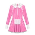 thumbnail image 5 of Aislor Women's Patent Leather French Maid Costume Long Sleeve Mini Apron Dress Anime Outfits Pink L, 5 of 7