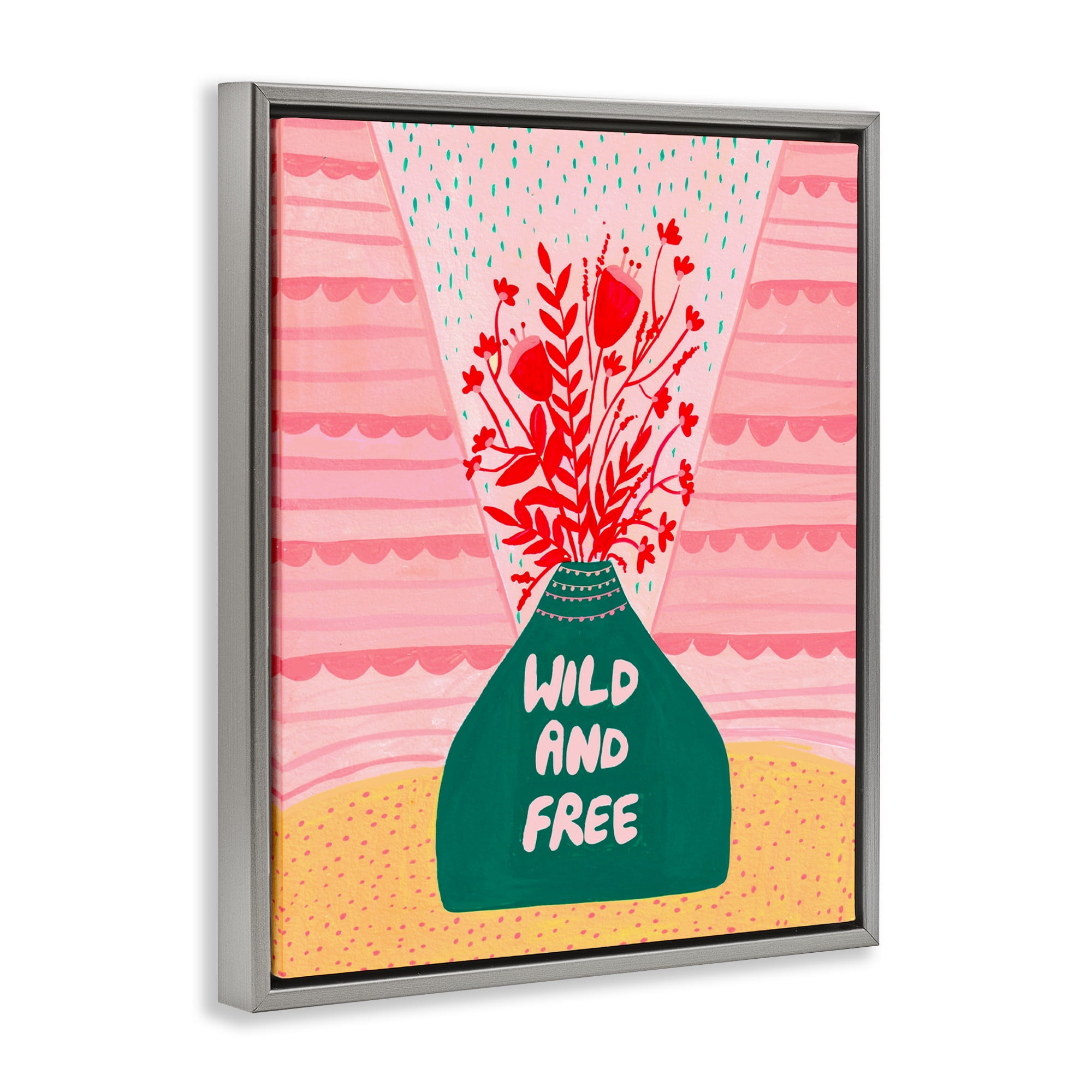 Midcentury Wild And Free Gray Framed Floater Canvas Wall Art, design by Nabeela Rumi