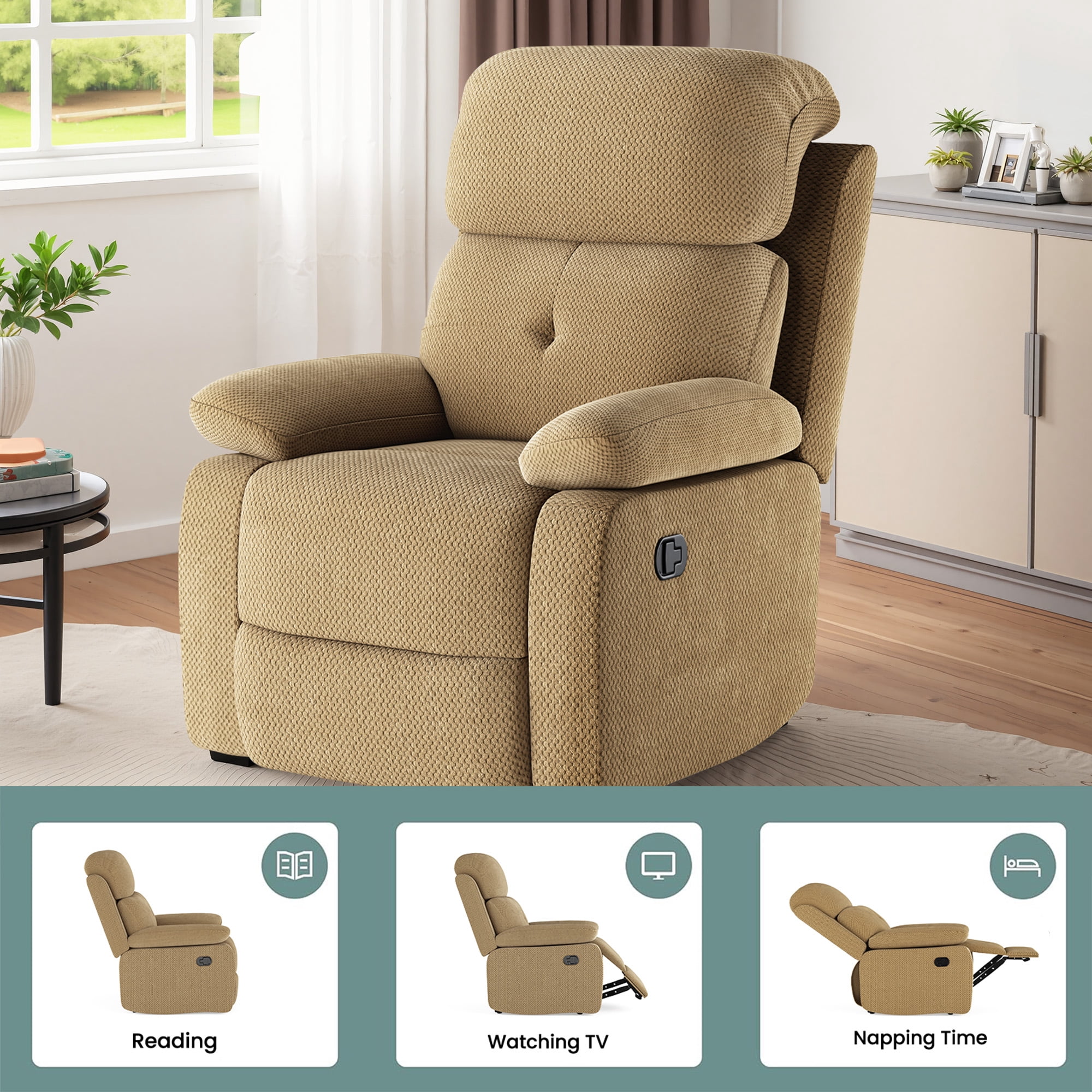 MAYEERTY Camle Small Manual Recliner Sofa for Adults, Velvet, Space-Saving for Living Room
