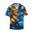 thumbnail image 2 of Lsque Sunflower Starry Night Vibes print Men's Cuban Collar Short Sleeve Shirt Summer Beachwear Casual Button Down Fashionable Vacation Leisure Shirt-Large, 2 of 7