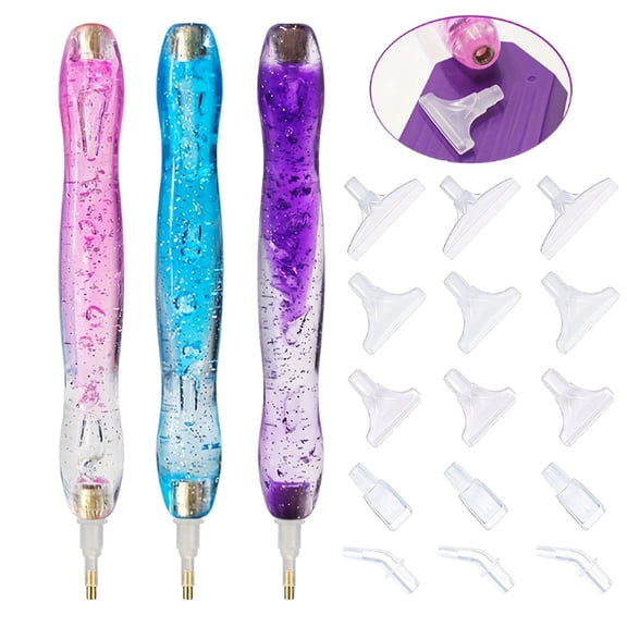 3 set Glitter Diamond Painting Pens with 18 Replaceable Tips, DIY Diamond Art Tool Accessories for Craft Projects