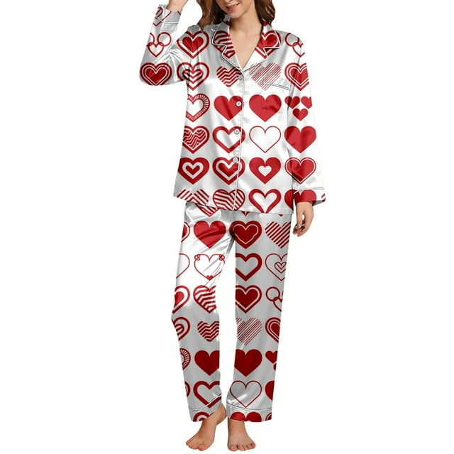 Soft And Stylish Valentine Print Pajama Set For Daily Home Comfort With Long Sleeve Top And Coordinating Pants