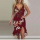 thumbnail image 1 of ICHUANYI Clearance Women Sexy V-Neck Sleeveless Ruffle Low-cut Splicing Printing Slit Sling Dresses(Wine, L) Ichaunyi WER2023081107236, 1 of 5