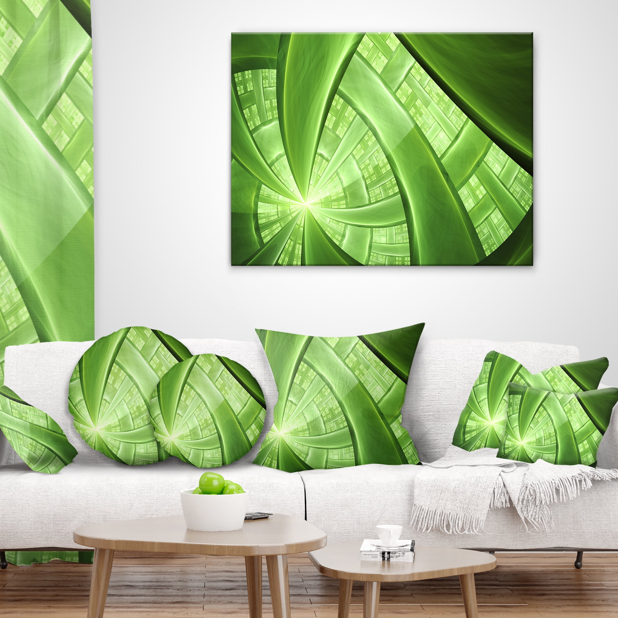 Designart Green Fractal Exotic Plant Stems - Abstract Throw Pillow - 16x16
