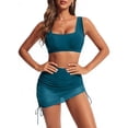 thumbnail image 5 of Guluxicc 3 Piece Womens' Mesh Skirted Bikini Sets Square Neck Top with Side Drawstring Solid Color Summer Beach Swimwear Bathing Suit, 5 of 8