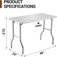 thumbnail image 2 of Commercial-Worktable Folding Workstation Stainless-Steel Heavy-Duty 48 x 24 Inch with 220 lbs Load, Silver Stainless Steel Kitchen Island,Kitchen Work Table, 2 of 7