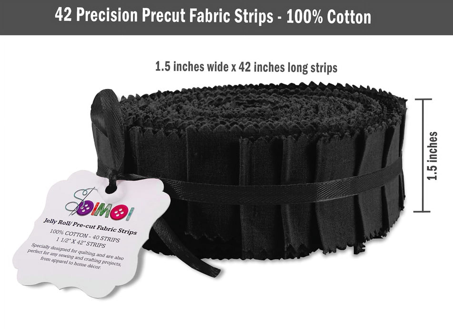 Soimoi 40Pcs Solid Black Cotton Precut Fabrics For Quilting Craft Strips 1.5 Jelly Roll